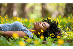 Woman peacefully lying in a flower, a Nature Photo by Igor Tichonow