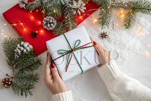 Christmas Gift Box Mockup Hands, a Product Mockup by TatiMockup