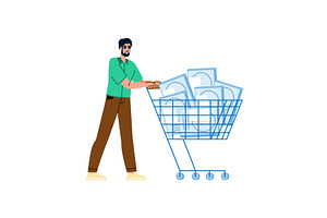 Customer pushing shopping cart full, a Person Illustration by pikepicture