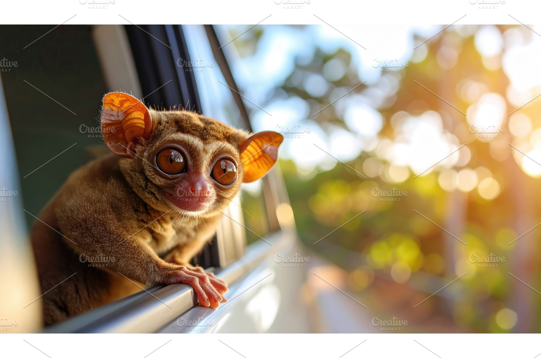 Cute tarsier looking out a car, an Animal Photo by Igor Tichonow