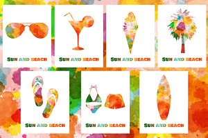 Watercolor summer vacation cards.