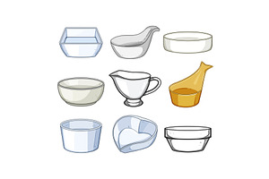 sauce dipping bowl set cartoon, an Object Illustration by pikepicture
