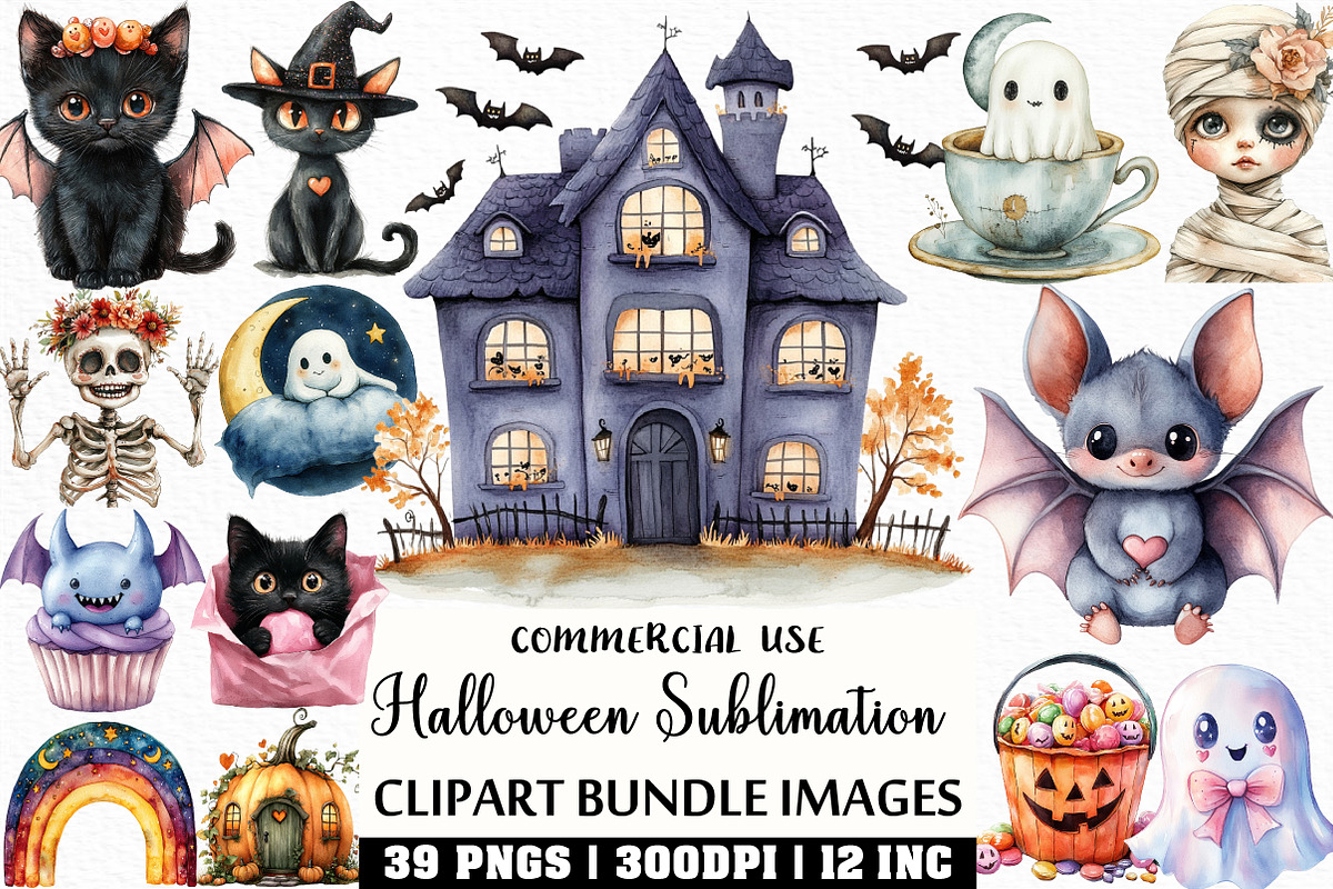 Cute Halloween Sublimation Clipart, an Illustration by Craft Nest (Photo 1 of 6)