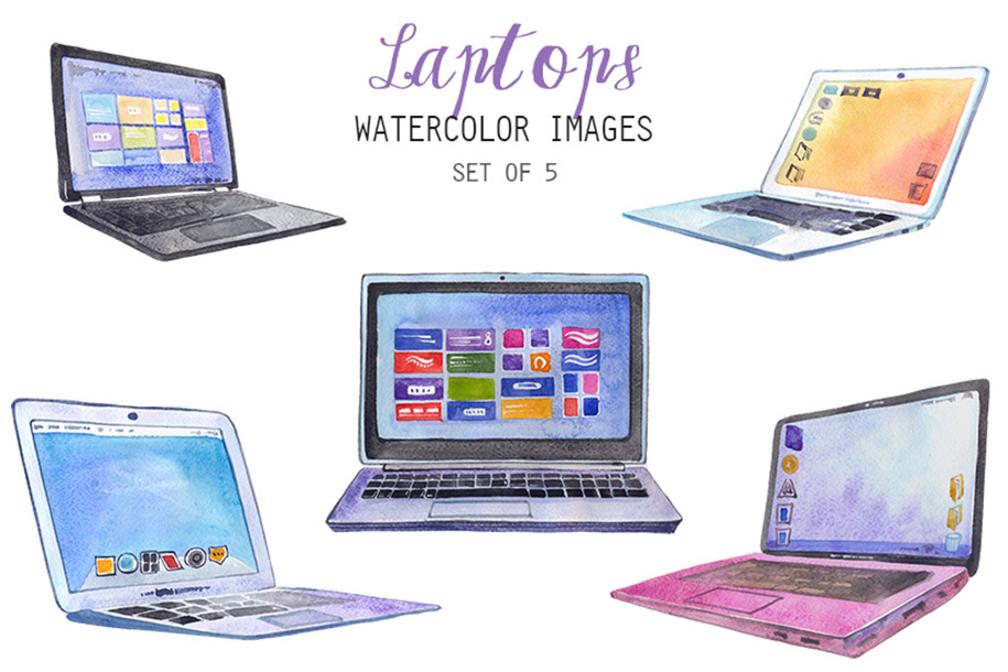 Watercolor Laptops Clipart by Yesfoxy  Creative Market
