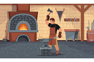 Blacksmith in shop. Professional in, an Illustration by YummyBuum