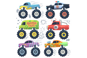 Monster Cars. Cartoon Cars With Big