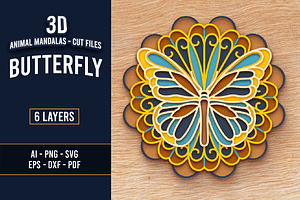 Butterfly 3D Mandala - Cut files
