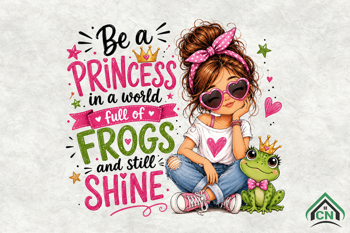 Cute Frog Princess Girl Sublimation, a Seasonal Illustration by Craft Nest (Photo 1 of 6)
