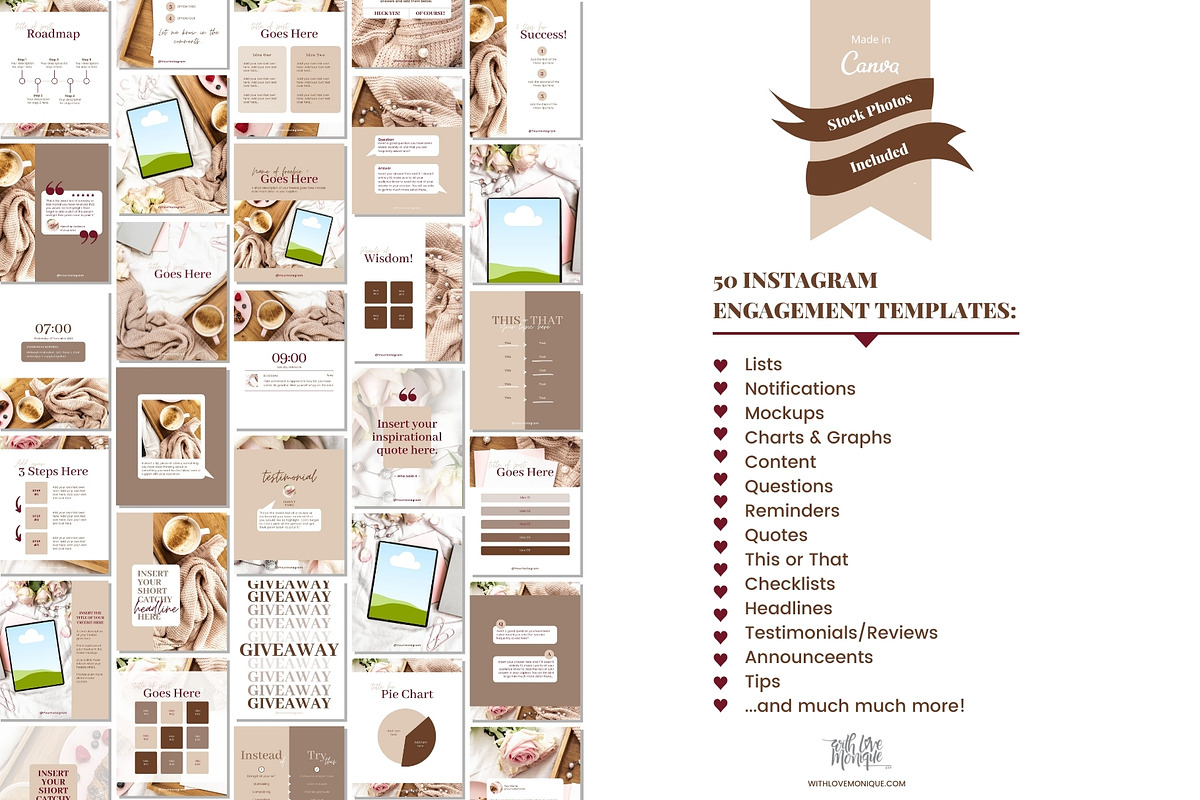 50 Instagram Post Canva Templates, a Social Media Template by With Love Monique (Photo 6 of 14)