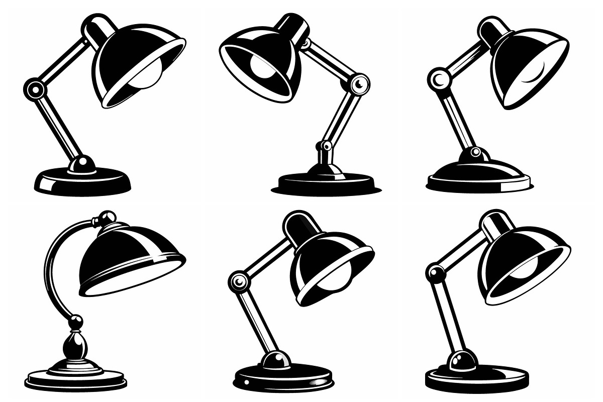 Vintage Desk Lamps Vectors, an Object Graphic by Billah Hub