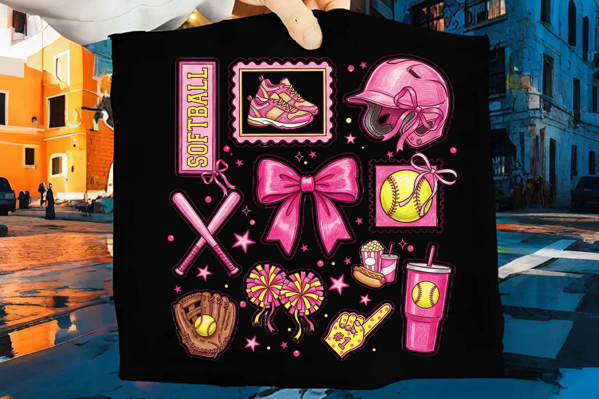 Floral Softball Bow Png, Game Day, an Illustration by CreationArt (Photo 9 of 9)