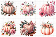 Fall Pink Floral Pumpkin Clipart, an Illustration by cherrydesign (Thumbnail 2 of 4)