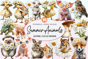 Animals with Daisy Summer Animals., a Graphic by CitraGraphics