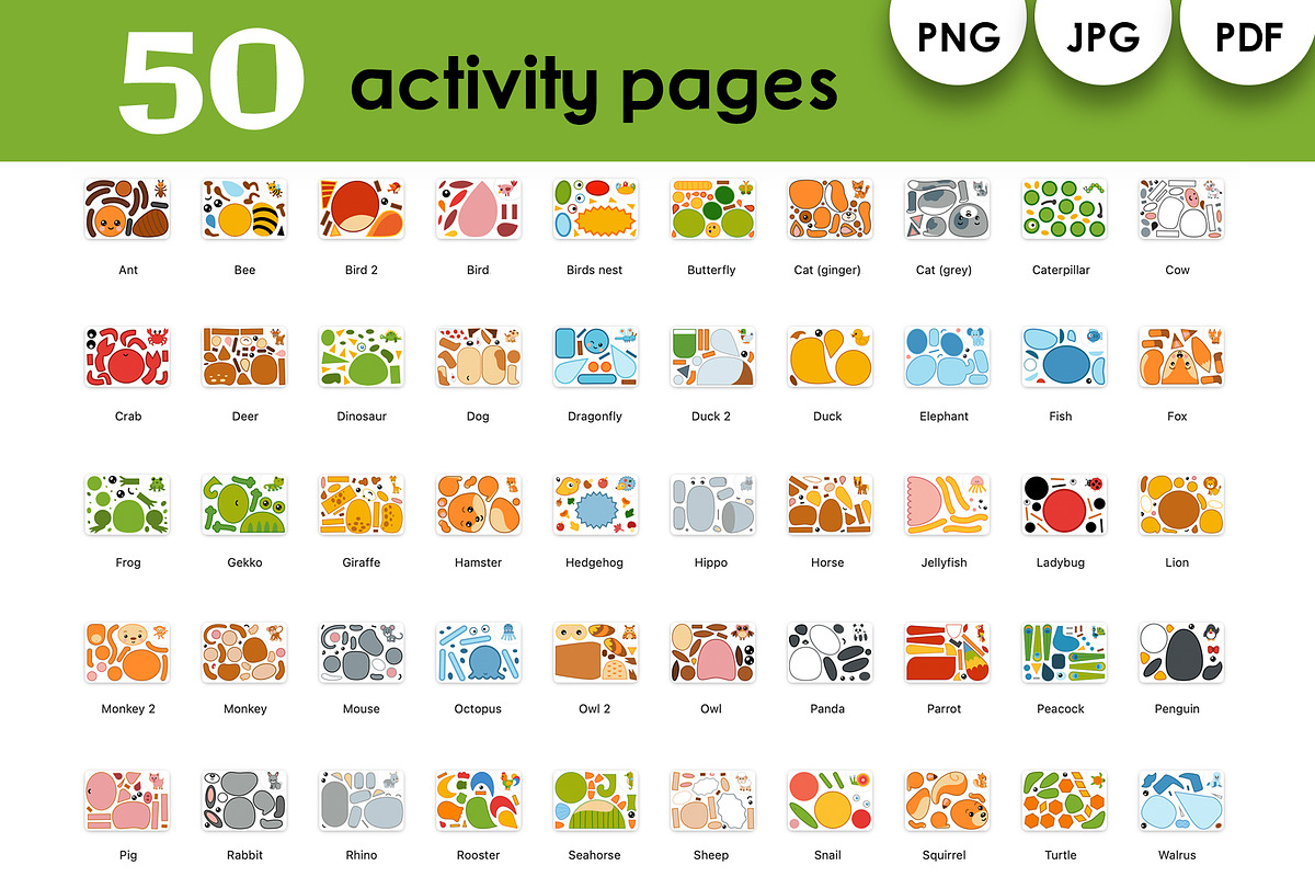 Cut and Glue Animal Kids Worksheets, an Education Illustration by Ksenya Savva (Photo 2 of 6)