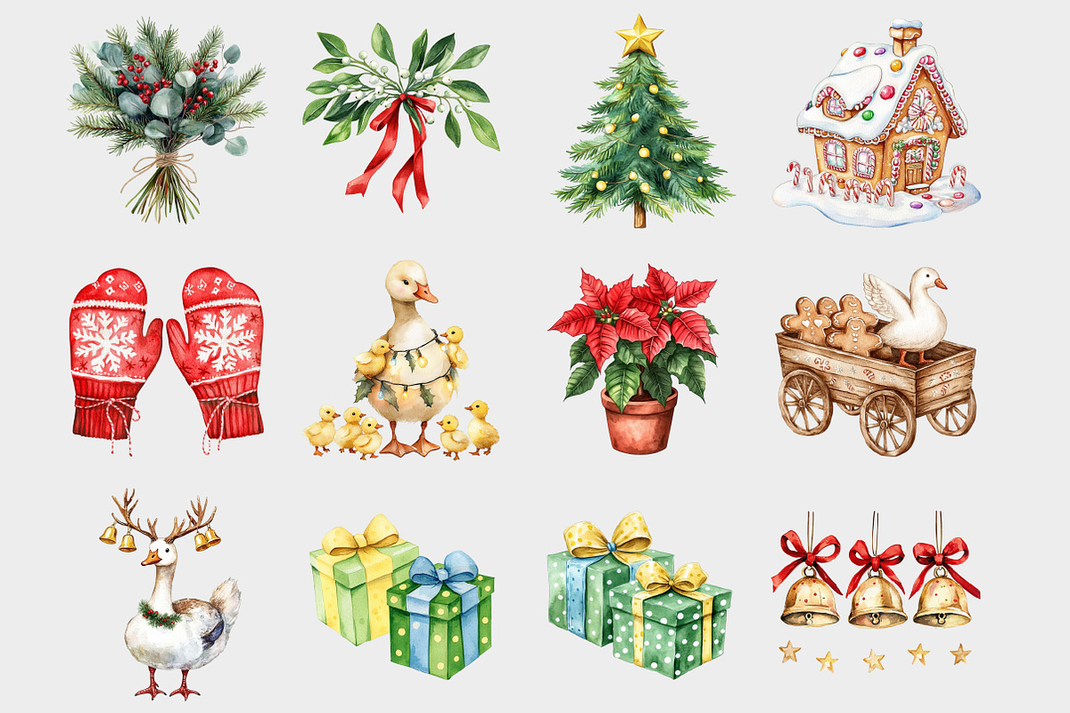 Watercolor Christmas Goose Clipart, a Seasonal Illustration by Design Market (Photo 2 of 5)