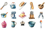 Watercolor Kitchen Utensils Clipart, an Icon by Designking (Thumbnail 3 of 5)