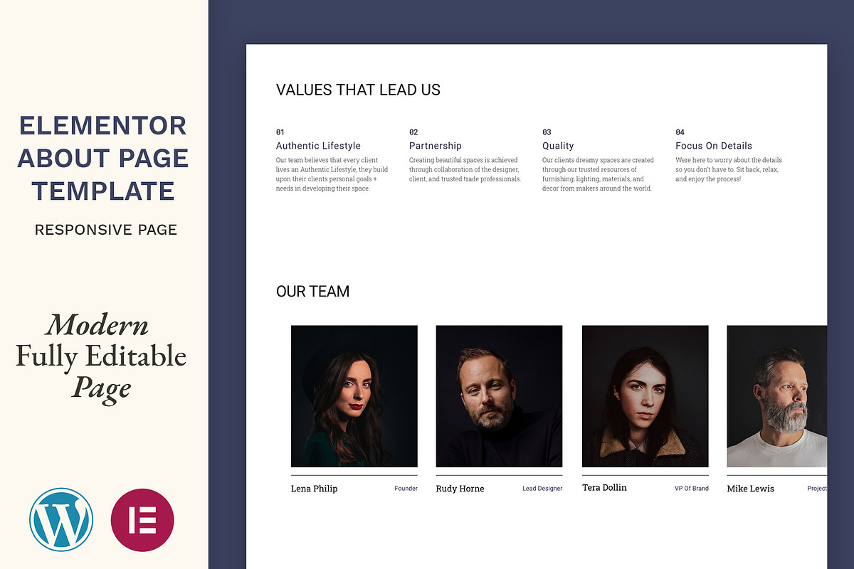 Elementor Template About Us Page, a Landing Page Template by Eva Cogollos Studio (Photo 1 of 6)
