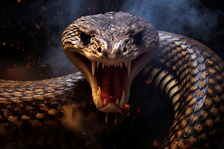 The head of an dangerous aggressive snake close up, an Animal Photo by zakiroff