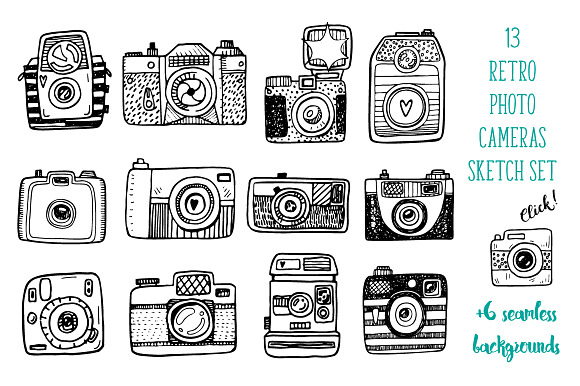 Hand Drawn Camera Set Patterns