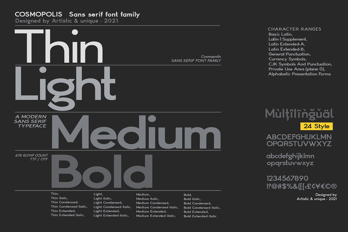 Cosmopolis - Sans serif font family, a Sans Serif Font by Artistic & Unique (Photo 3 of 15)