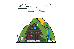 Cottage and mountains