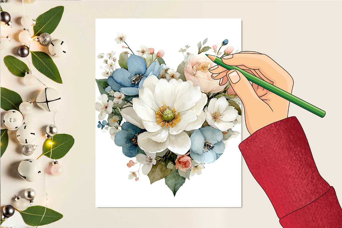 Romance Floral, Watercolor clipart, an Illustration by DreamCafeArt (Photo 5 of 6)