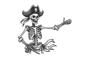 Skeleton Pirate With Hat Sword