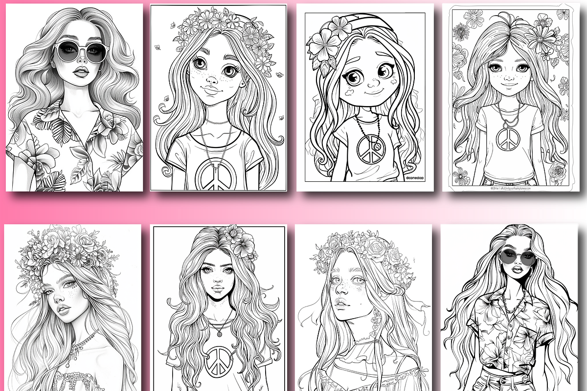 Hipple Style Girl Coloring Book, an Animal Illustration by Printable Design Store (Photo 4 of 7)