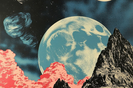 Surreal cosmic landscape featuring 2