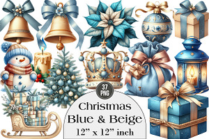 Christmas Blue & Beige Clipart, an Illustration by DreamArtGraphic
