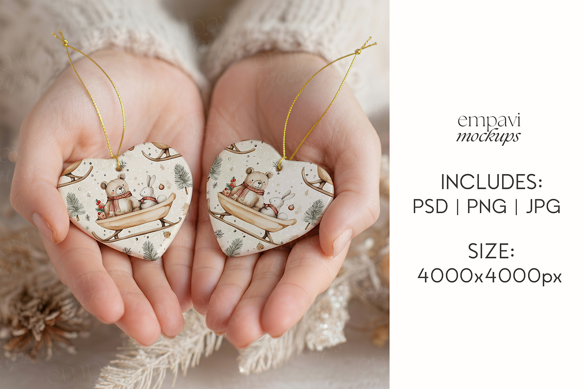 Double Heart Ornament Mockup, a Merchandise Mockup by EmpaviMockups (Photo 4 of 6)