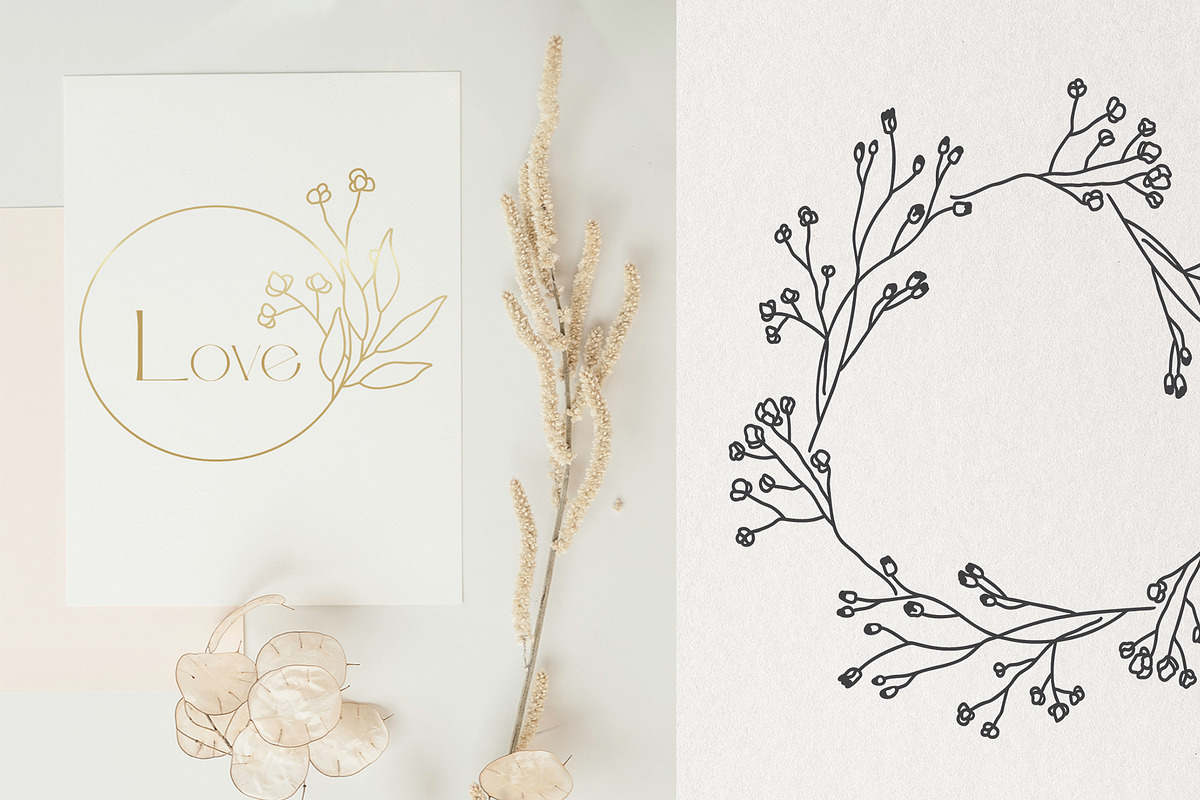 WILDFLOWER LINE-ART WREATHS, an Object Illustration by Kate Art (Photo 8 of 13)