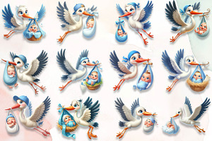 Stork And Baby Sublimation Clipart