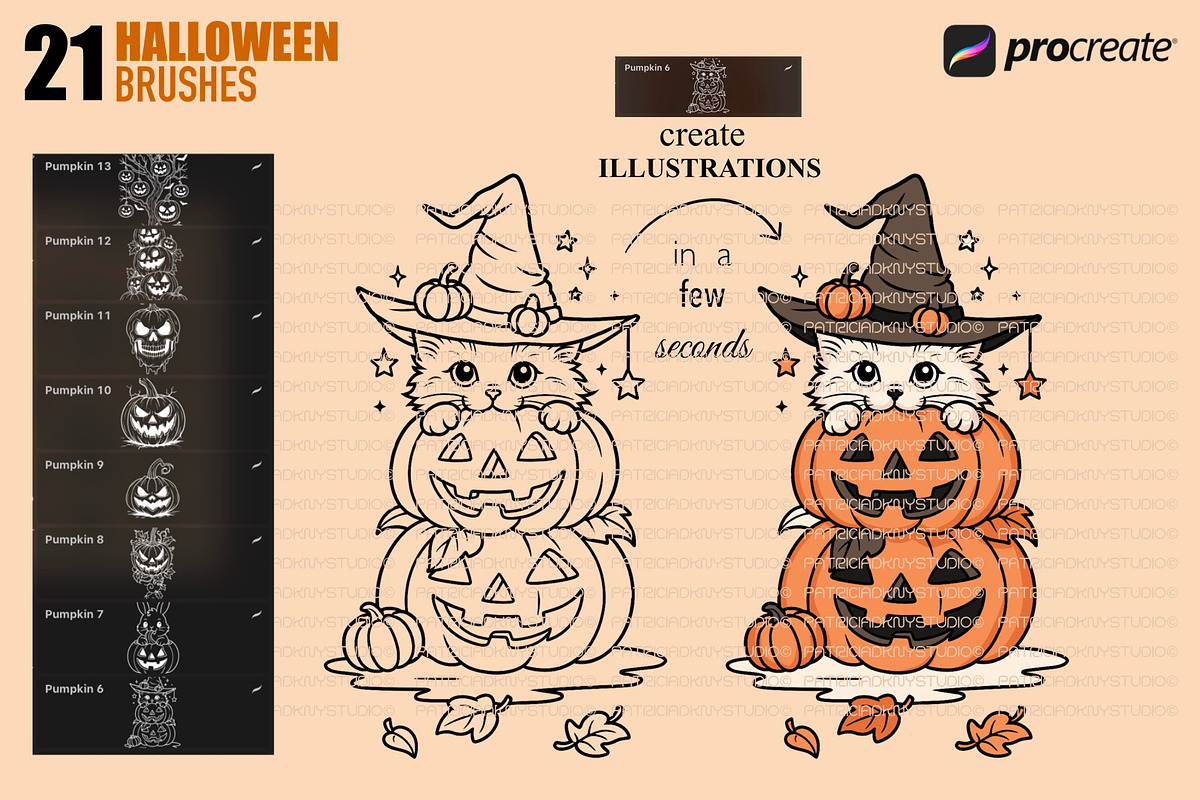 Procreate Halloween pumpkin brushes, a Brush Add-On by PDknyStudio (Photo 3 of 3)