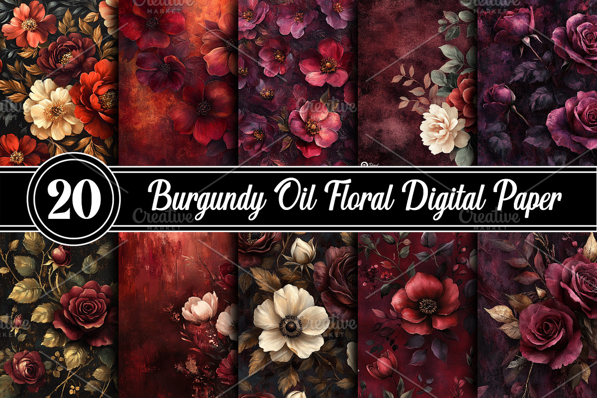 Burgundy Oil Floral Digital Paper, a Photo by RobertsArt (Photo 1 of 4)