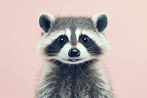 Portrait of young raccoon on pink background, an Animal Photo by AlyaAnd