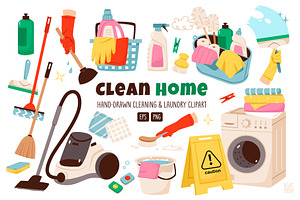 Cleaning & Laundry Clipart, a Work Illustration by vik.stock