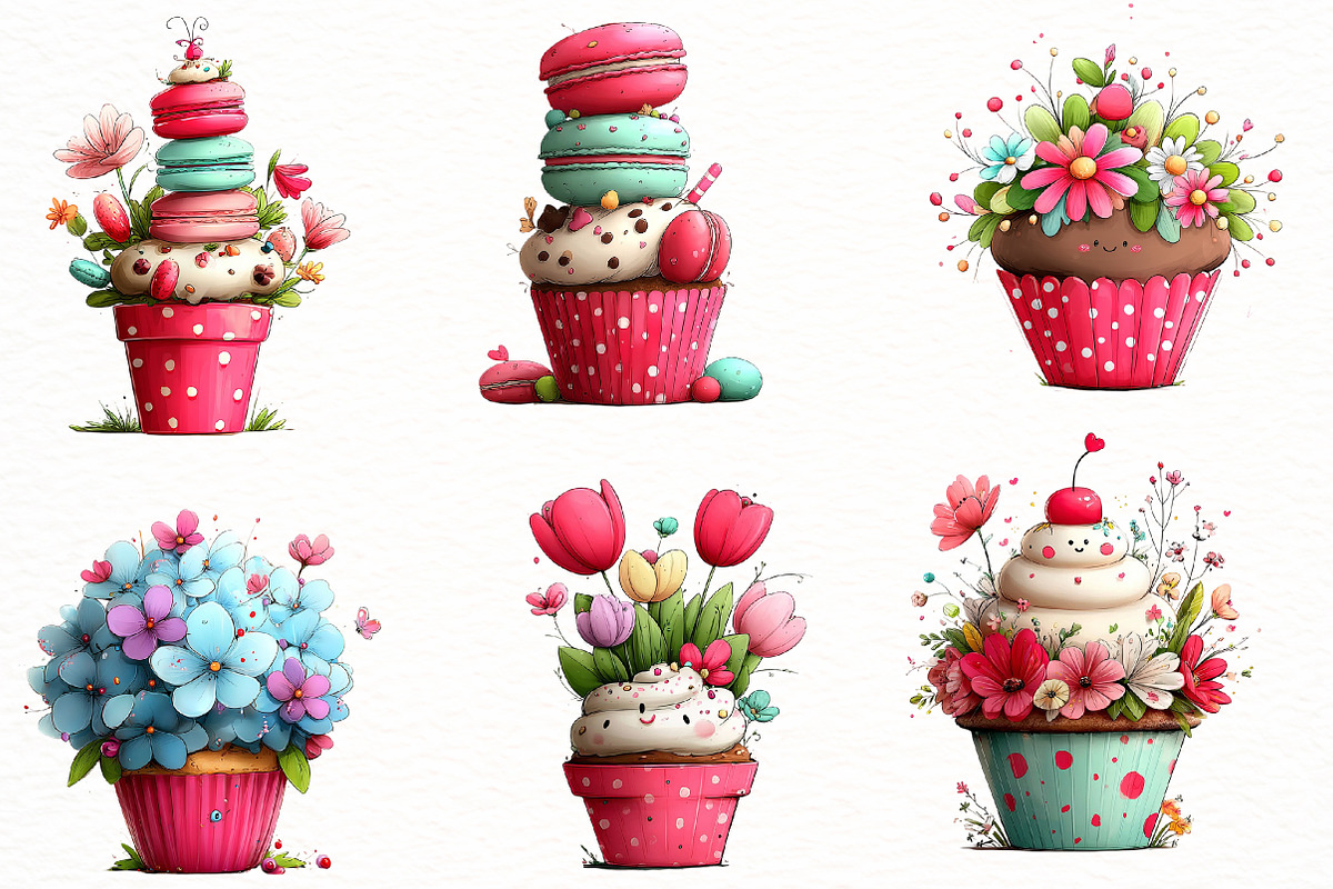 Whimsical spring cupcake Clipart, an Illustration by Designworld (Photo 4 of 6)