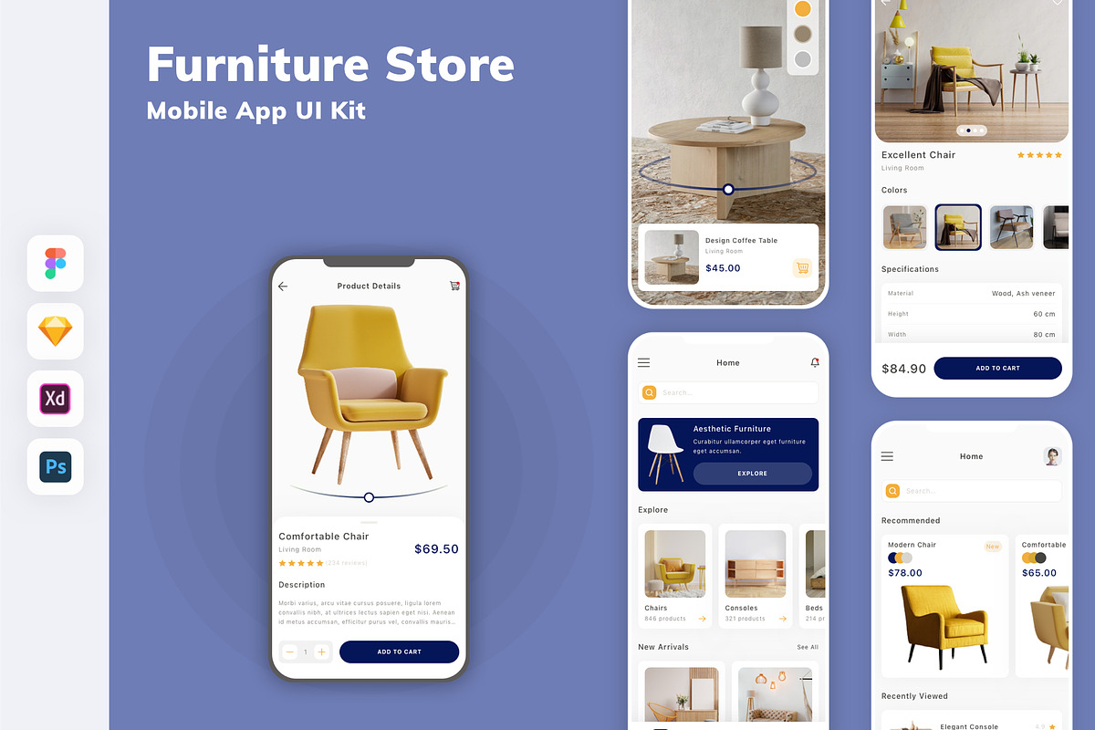 Furniture Store Mobile App UI Kit, an UI Kit Template by uicube