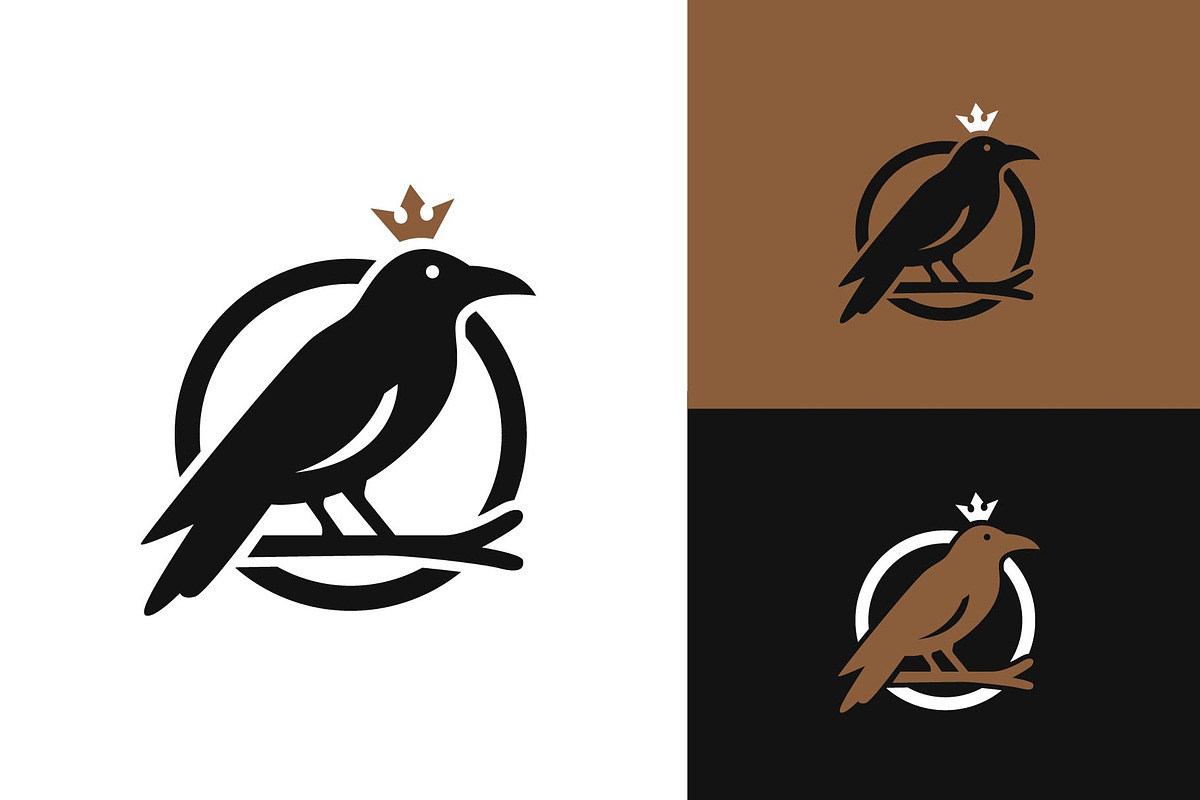 Black Crow Raven With Crown Logo, a Branding & Logo Template by funpixel