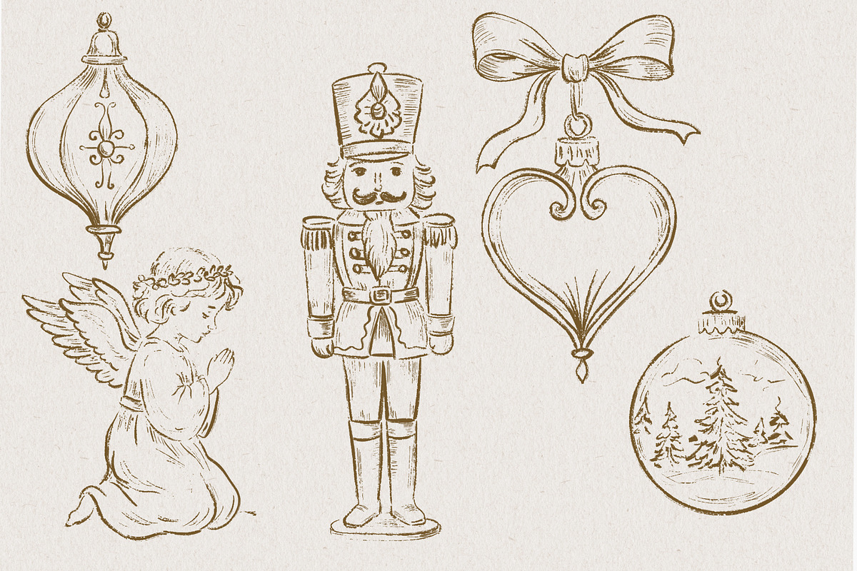 Victorian Line Art Christmas Set, a Decorative Illustration by AlenaVlasko stock Market (Photo 12 of 13)