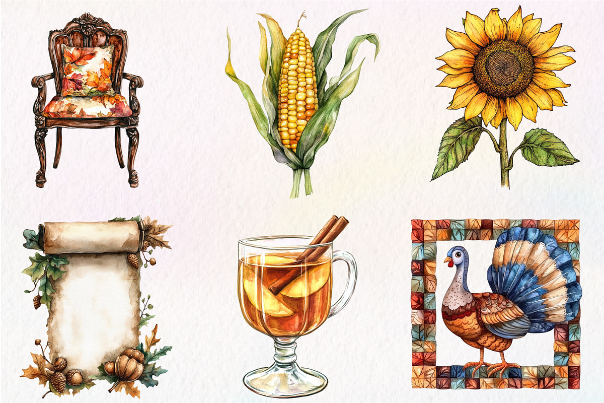 Vintage Thanksgiving Clipart Bundle, an Illustration by Dream Creation