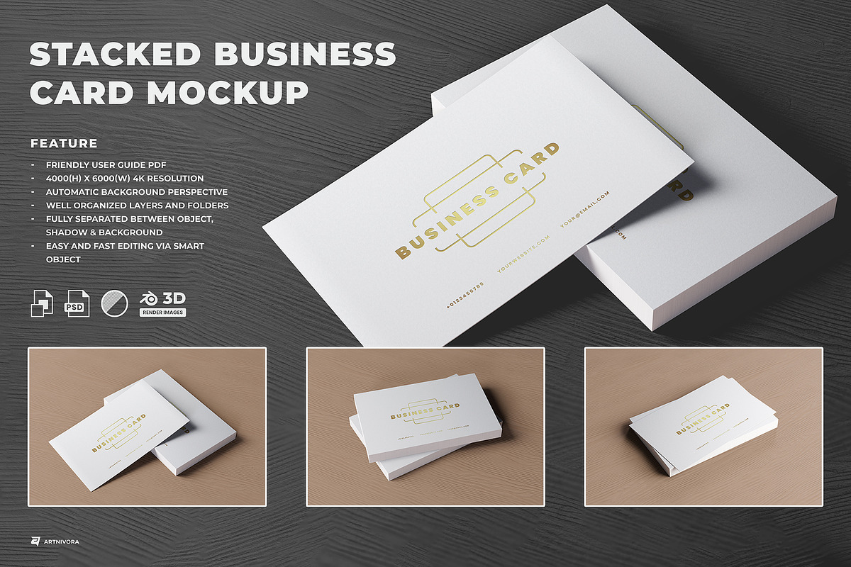 Stacked Business Card Mockup, an Advertising Mockup by Artnivora.Std (Photo 1 of 4)