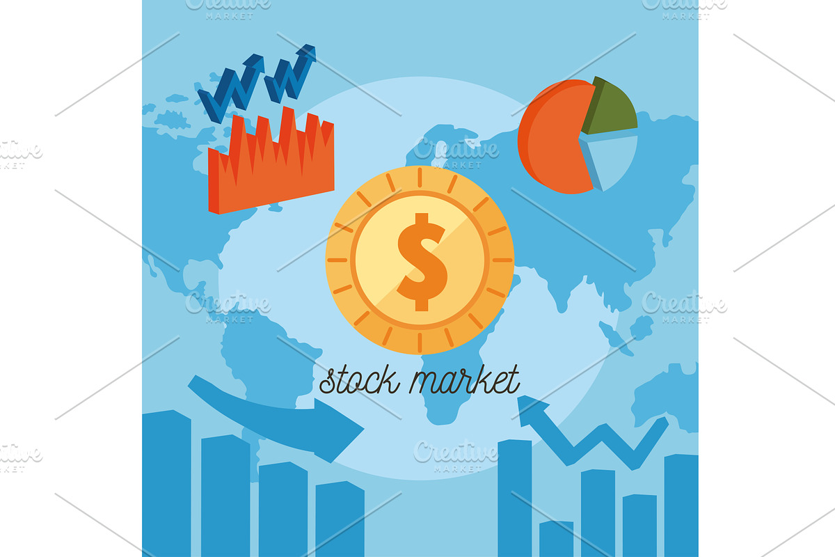 stock market lettering card, a Finance Illustration by studiogstock
