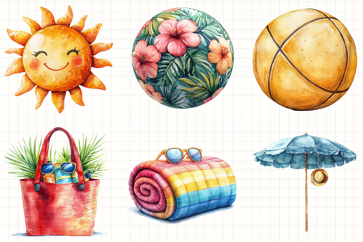 Watercolor Summer Clipart, Vacation, an Illustration by Libby Wishes (Photo 2 of 5)