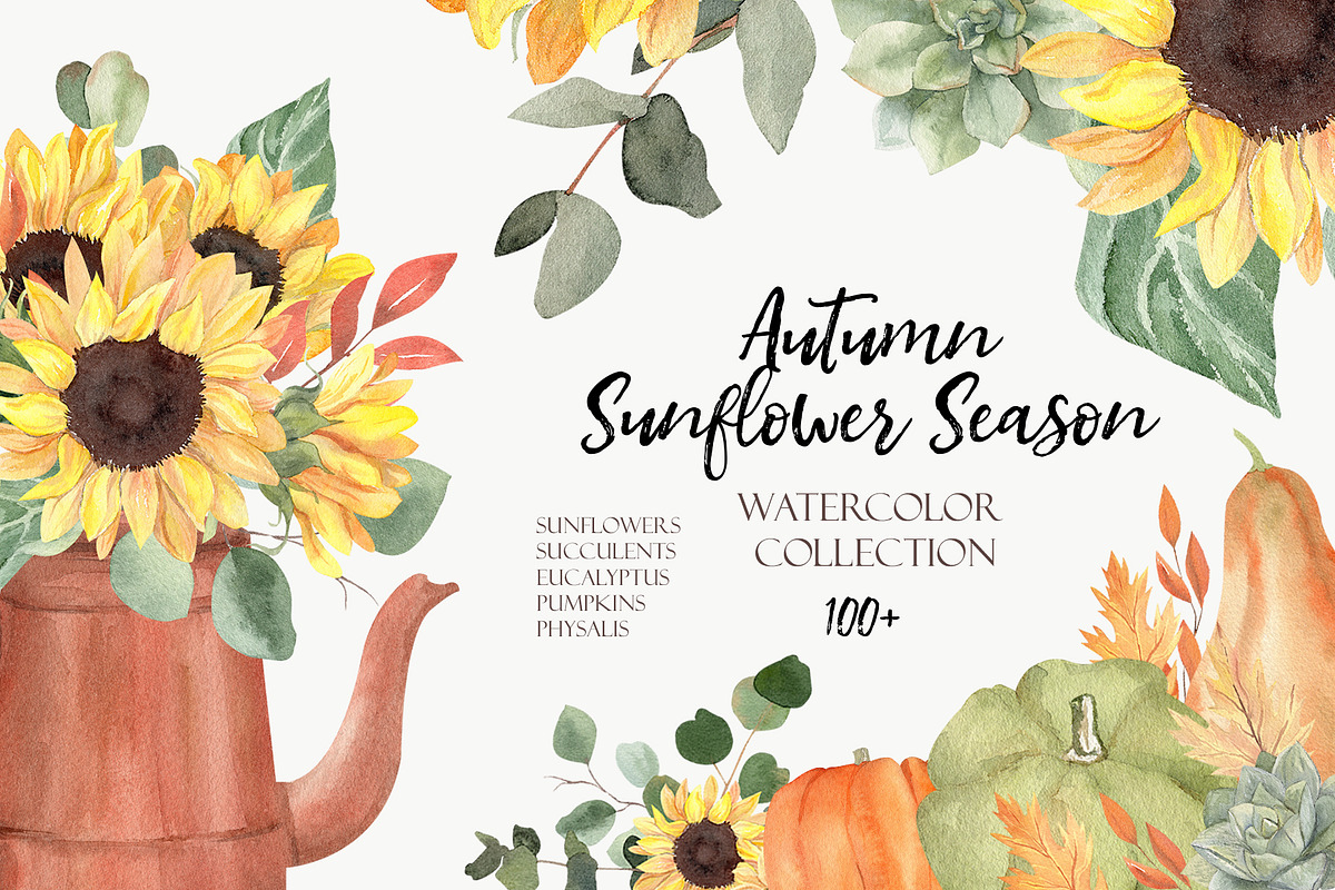 Sunflower Watercolor Thanksgiving, a Seasonal Illustration by Catch the Dream Art (Photo 1 of 9)