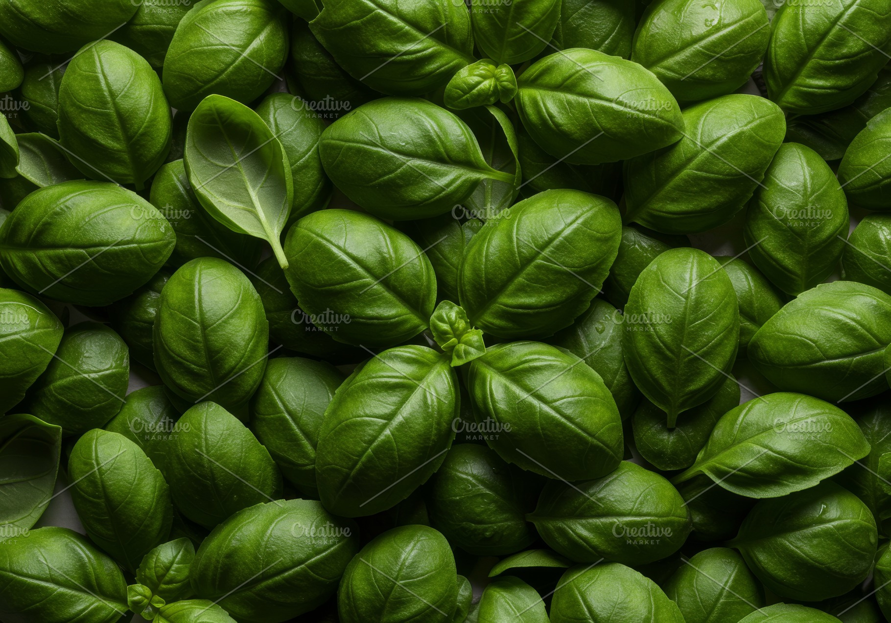 Close-up view of fresh basil leaves, a Food & Drink Photo by professorinc