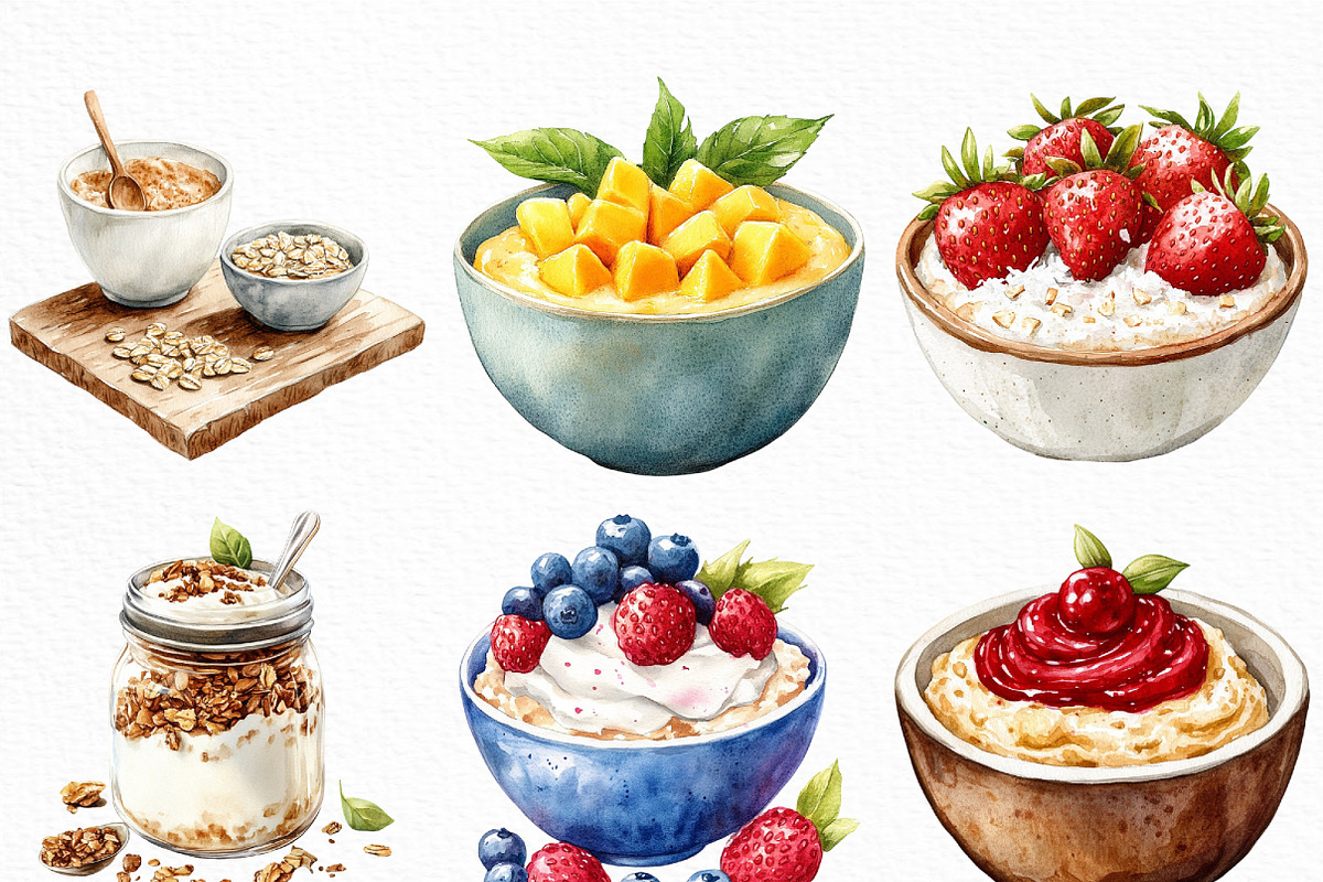 Watercolor Oatmeal Breakfast Clipart, an Illustration by Craft Nest (Photo 4 of 6)