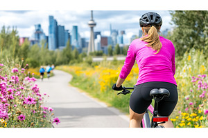 Female cyclist enjoys bicycle ride, a Business Photo by Lermont51