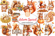 Autumn Squirrel Clipart, an Illustration by Watercolor design (Thumbnail 1 of 5)